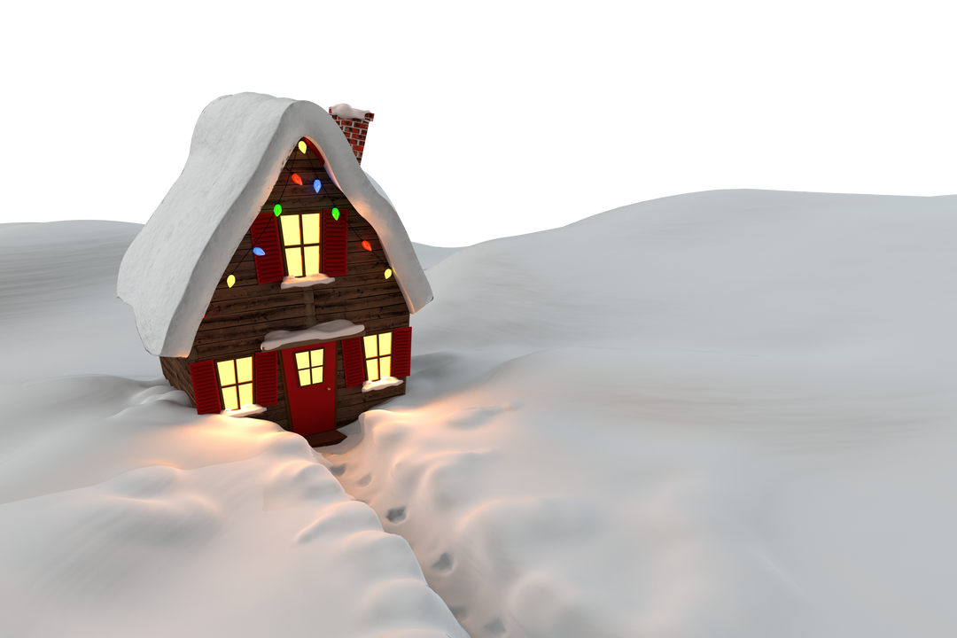 Transparent snowy Christmas house decorated with festive lights - Download Free Stock Images Pikwizard.com