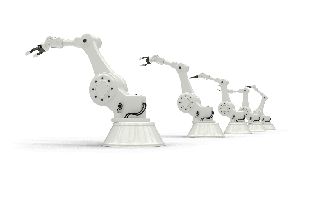 Robotic Arm Lineup Against Transparent Background