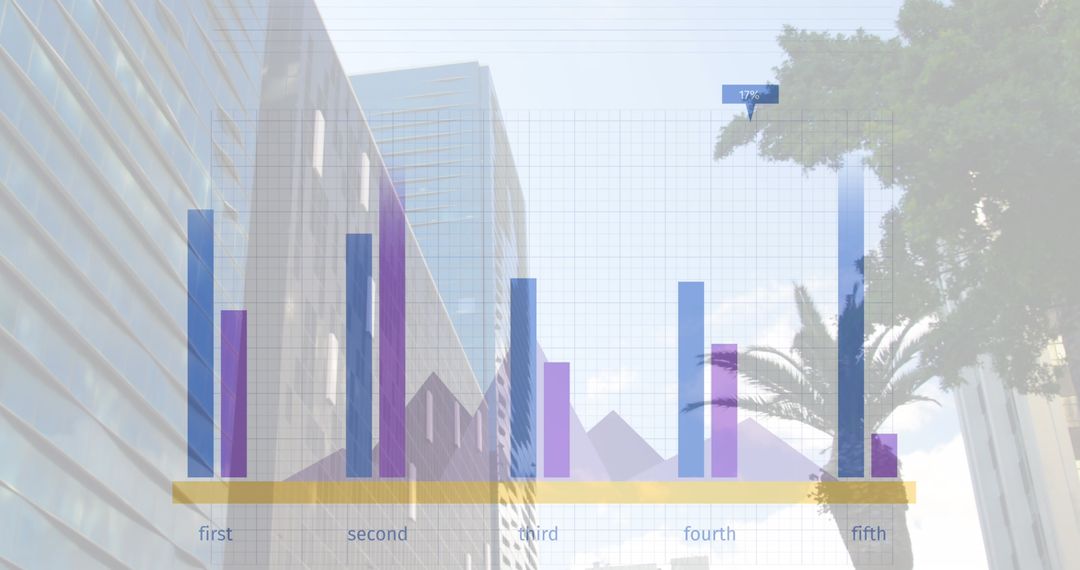 Financial Data Chart Overlay on Urban Skyline