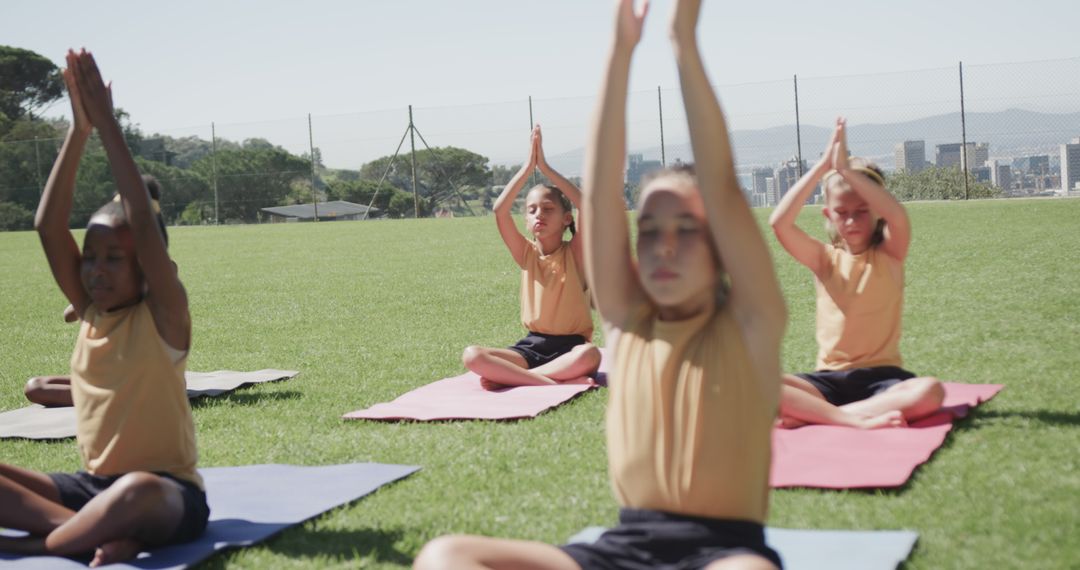 Children Practicing Outdoor Yoga on Bright Sunny Day - Free Images, Stock Photos and Pictures on Pikwizard.com