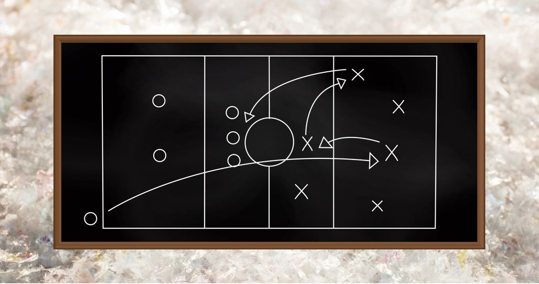 Strategic Game Play Diagram on Blackboard Over Abstract Background