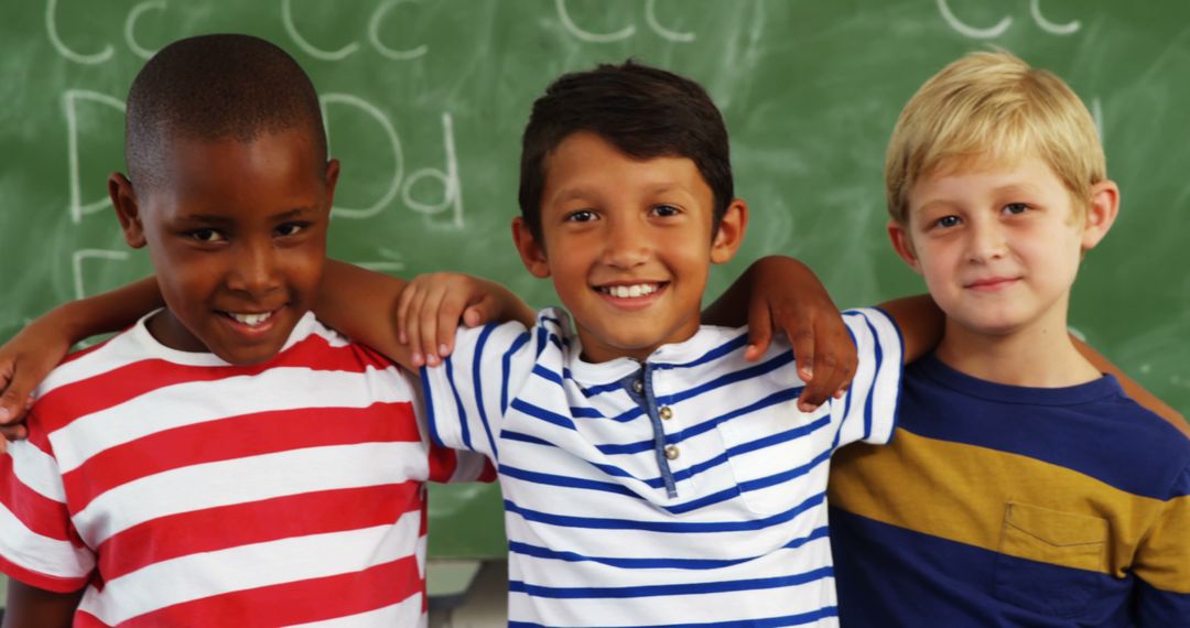 Diverse Group of Smiling Schoolchildren in Classroom Setting