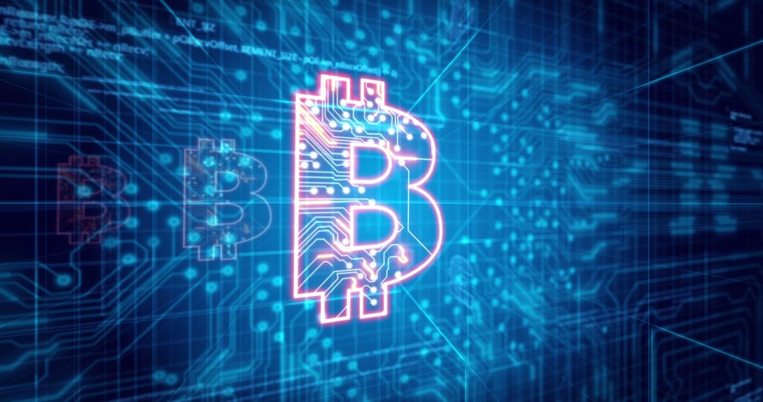 Futuristic Bitcoin Symbol with Digital Connections