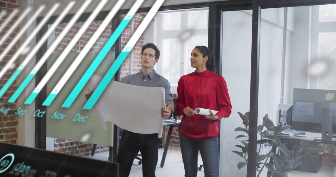 Business Professionals Analyzing Growth Data in Modern Office