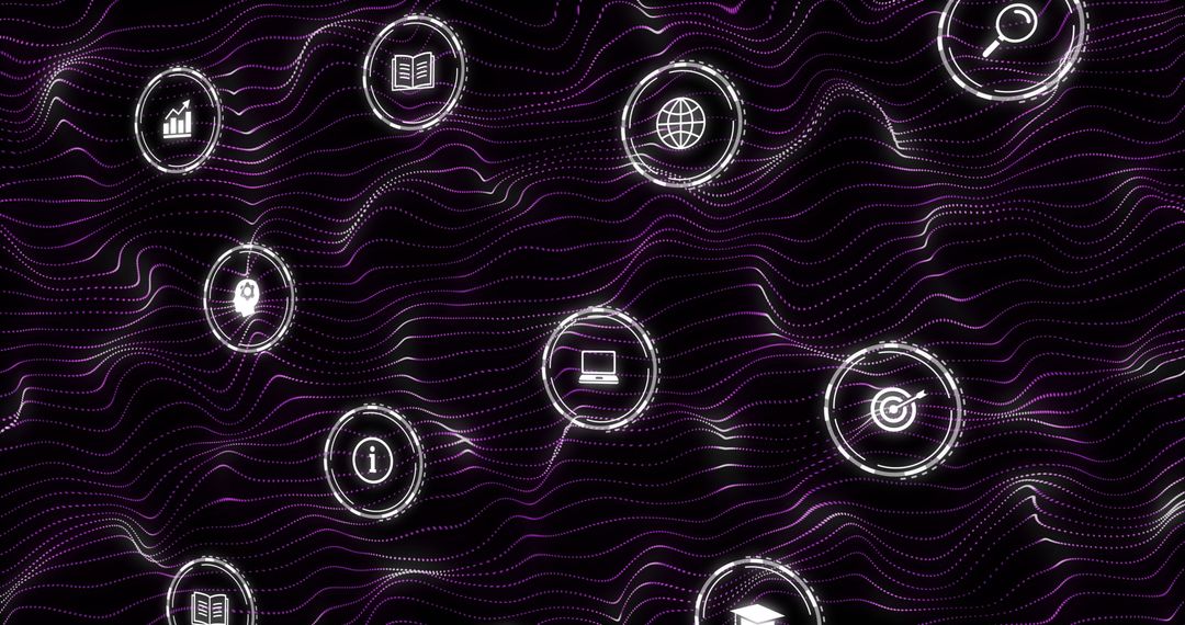 Abstract Digital Network with Icons on Black Background