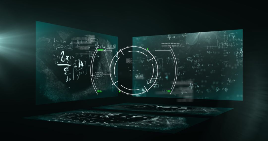 Futuristic Digital Display of Mathematical Equations and Formulae