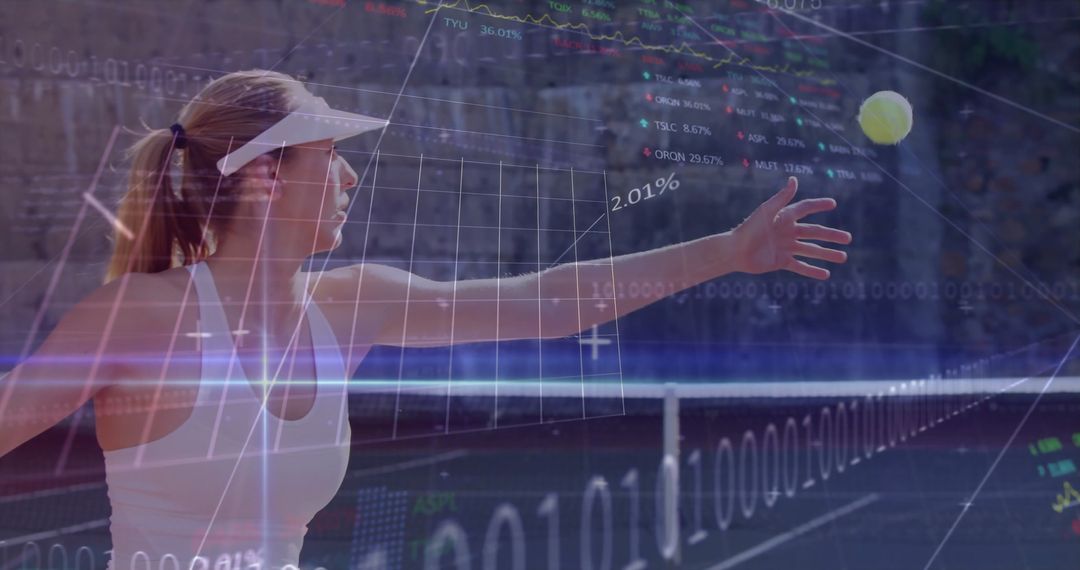 Tennis Player in Motion with Financial Data Overlay