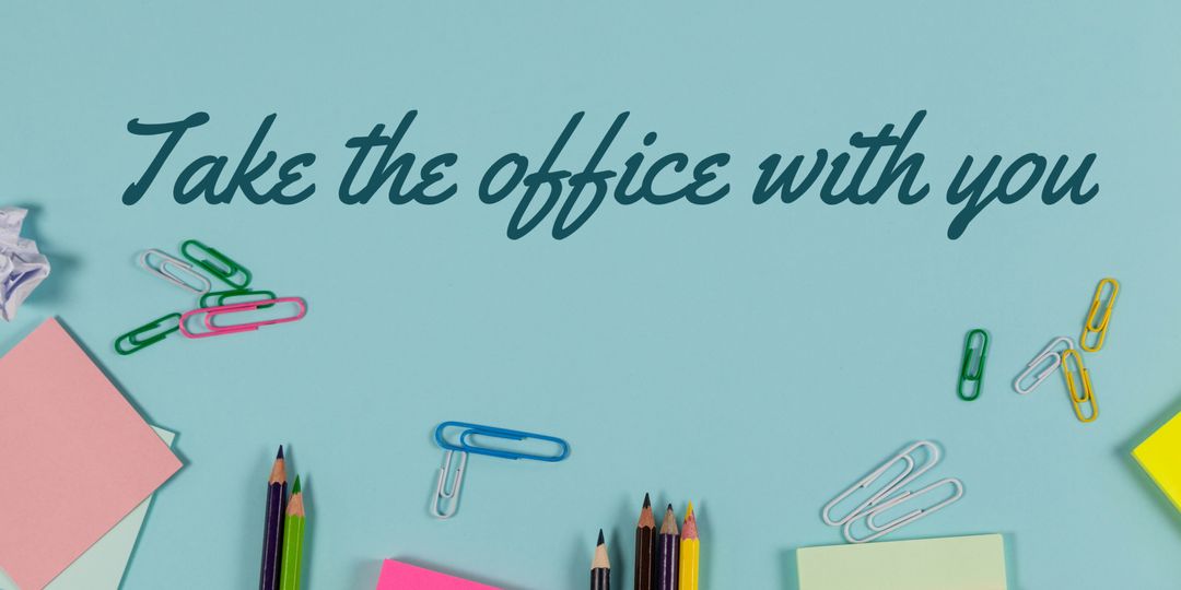 Office Supplies on Blue Surface for Promoting Remote Work