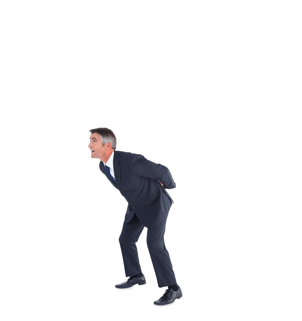 Businessman in Suit with Back Pain on Transparent Background