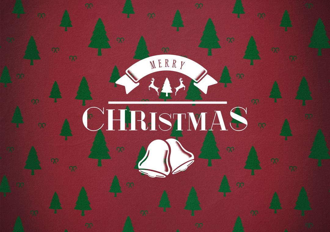 Merry Christmas Holiday Card Design with Green Christmas Trees