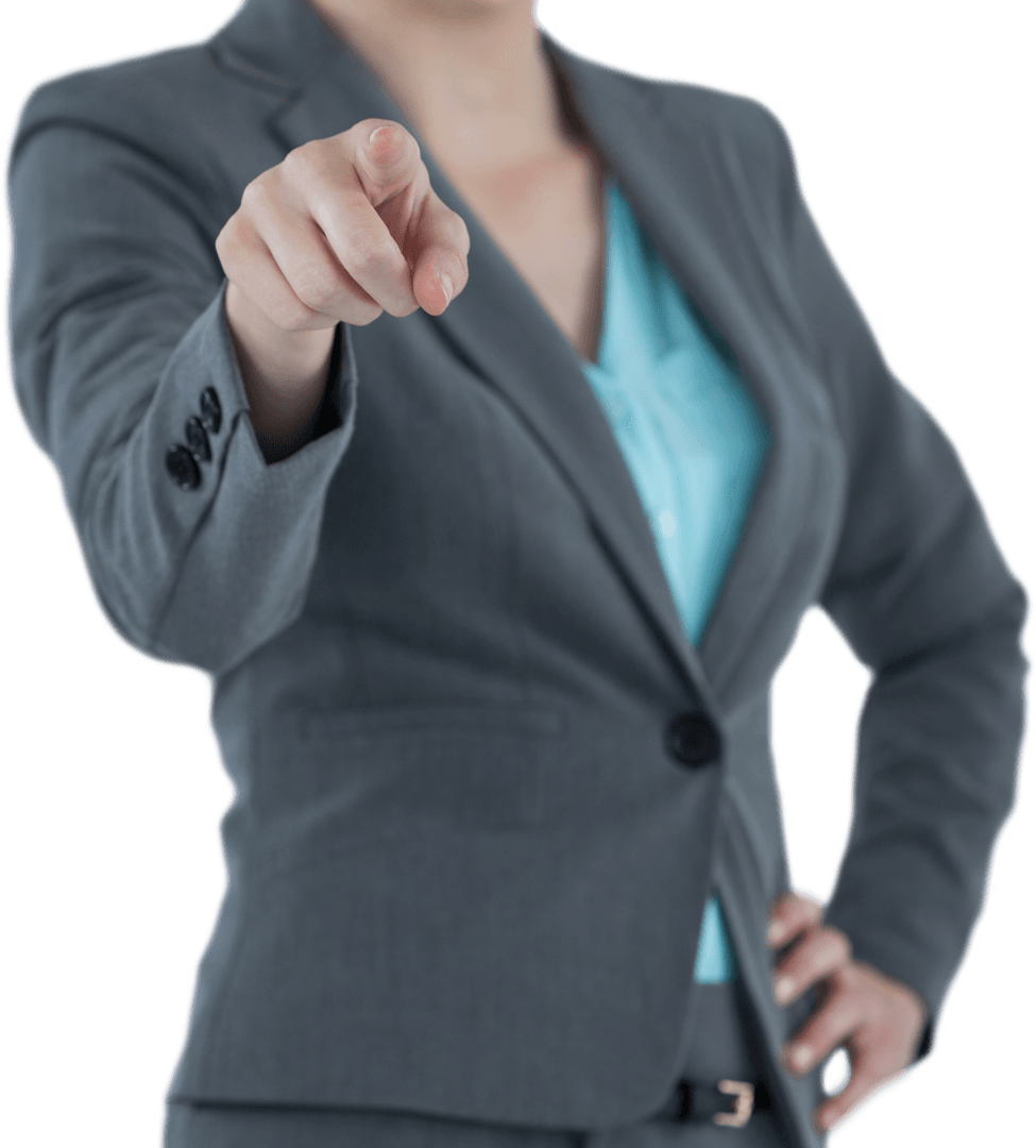 Transparent Businesswoman Pointing Forward Focused Gesture