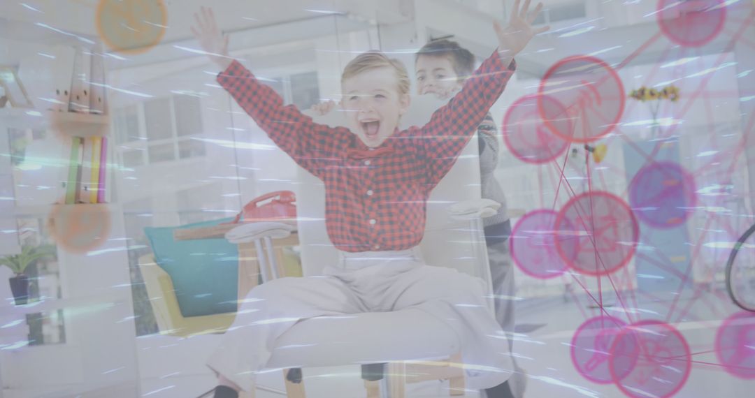 Joyful Children Experiencing Virtual Connection in Classroom