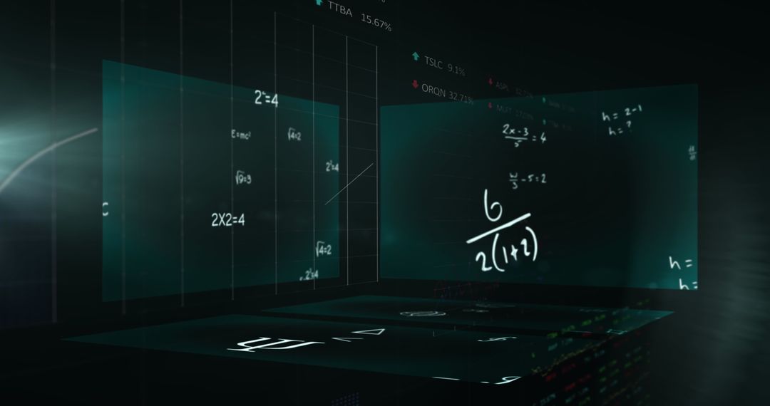 Futuristic Data Visualization with Floating Calculation Panels
