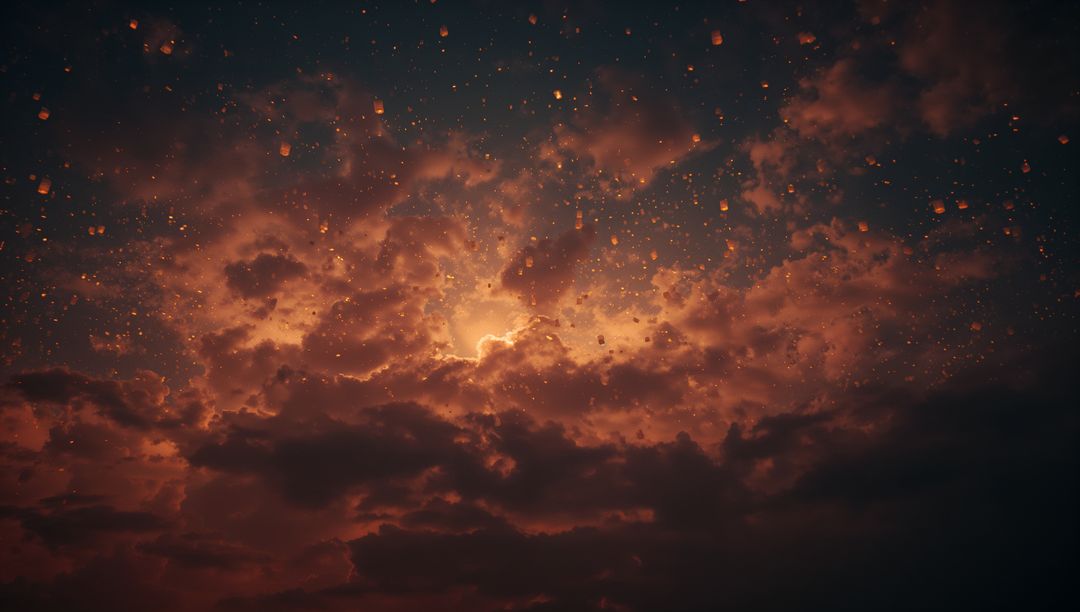 Glowing Twilight Sky with Floating Ember Particles