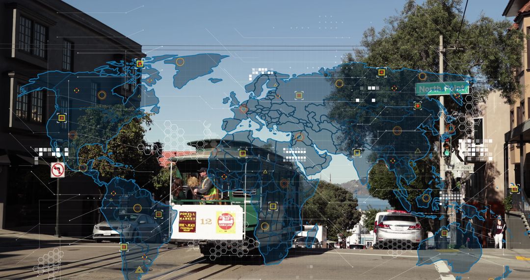 Digital Interface Concept with World Map Over Cityscape