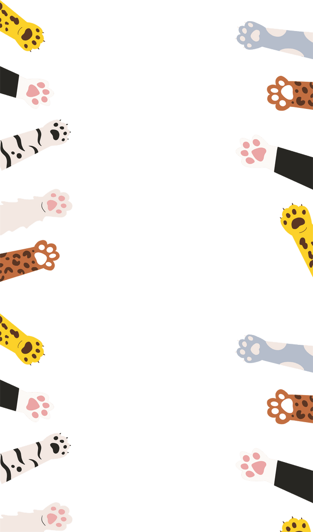 Colorful Animal Paw Border on Transparent Background