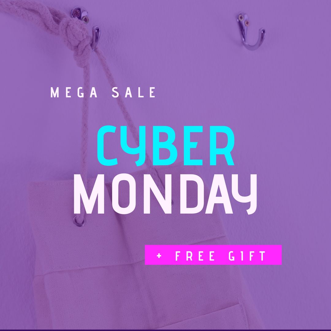 Square picture of cyber monday mega sale free gift text over purple background - Download Free Stock Templates Pikwizard.com