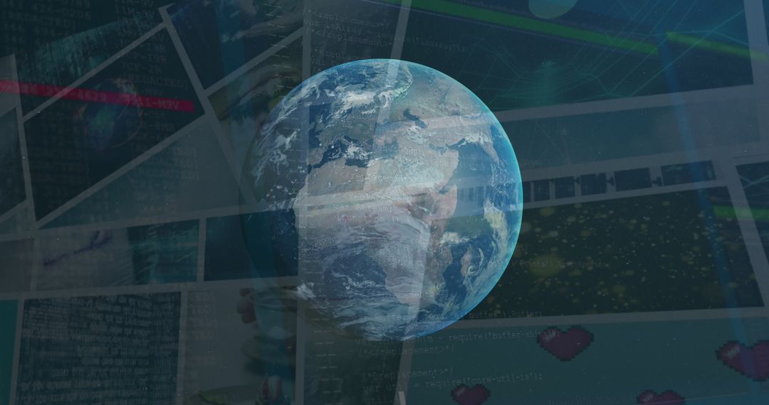 Digital Globe with Diverse Data Screens and Transparent Overlay