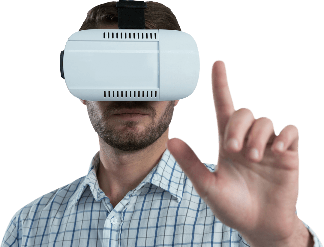 Man Interacting with Virtual Reality Headset on Transparent Background - Download Free Stock Images Pikwizard.com