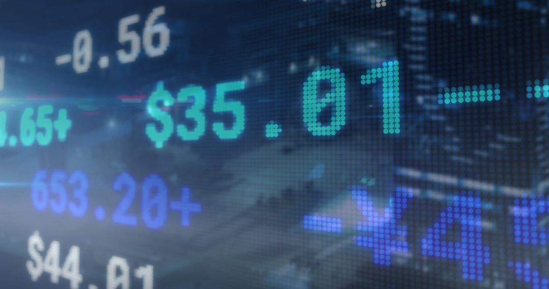 Digital Financial Ticker Display on Technology Screen