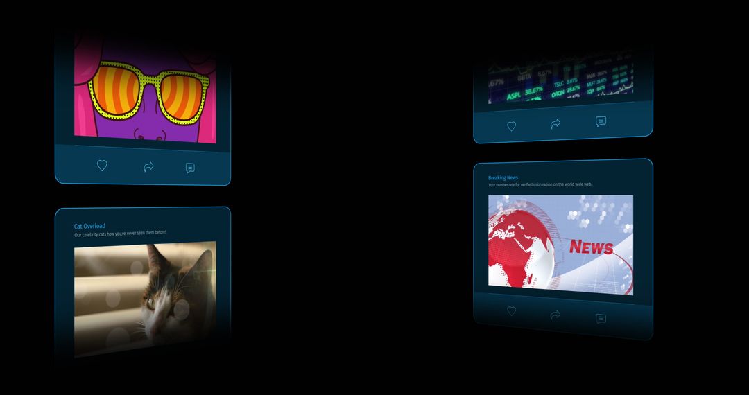 Futuristic Social Media Interface Displaying Diverse Content