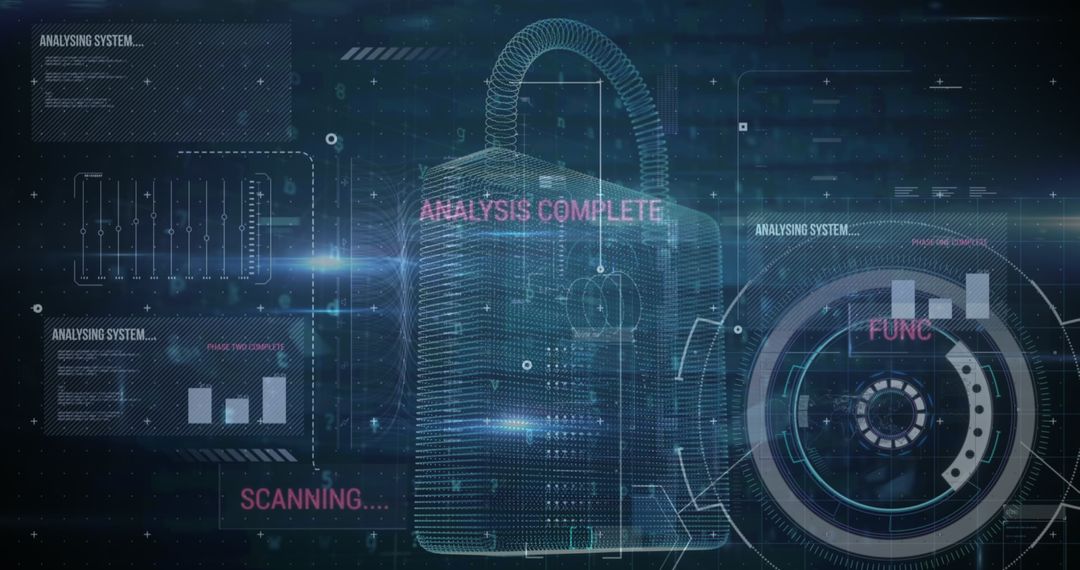 Futuristic Digital Padlock and Data Processing Visualization