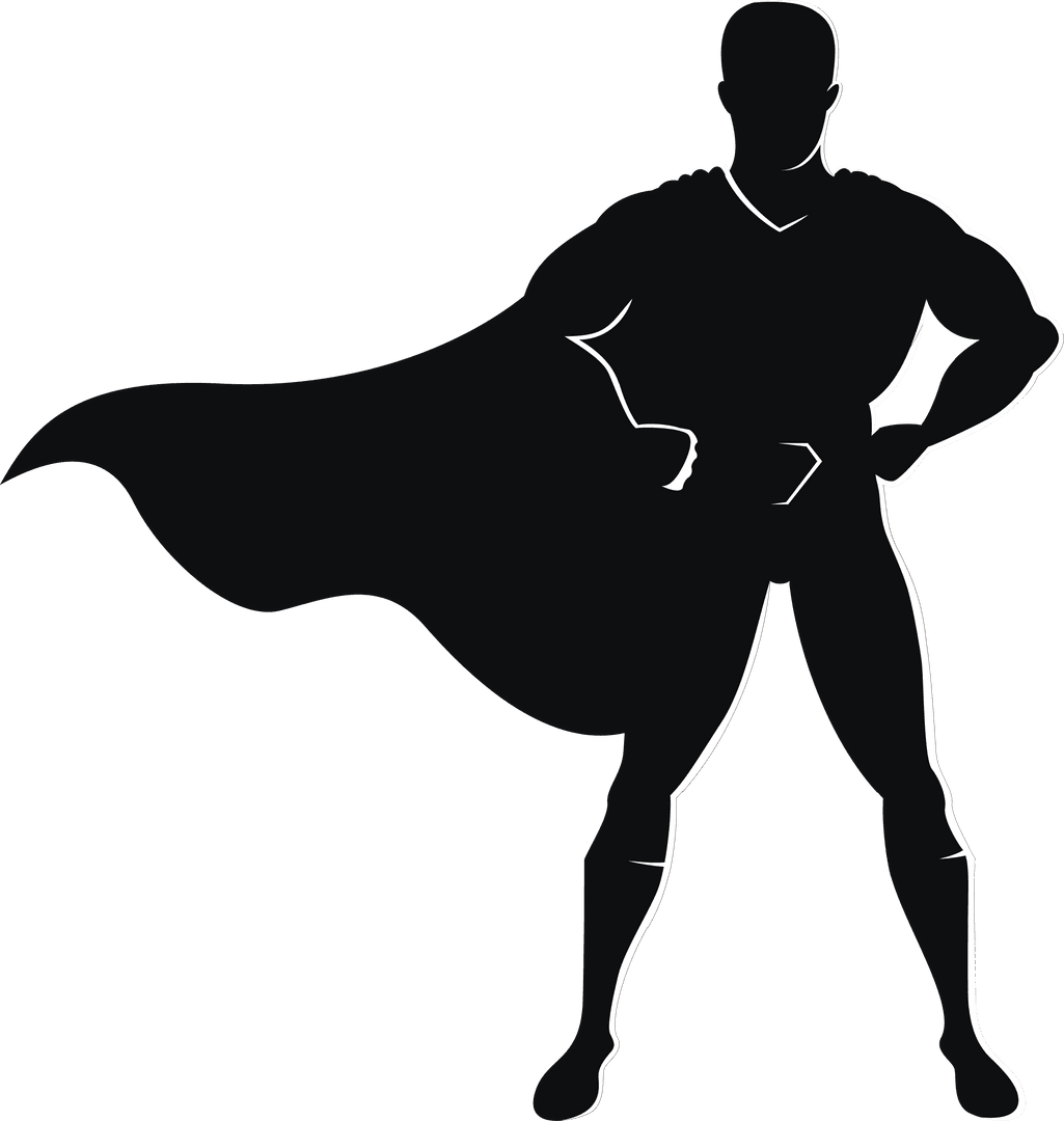 Superhero Silhouette Posing on Transparent Background