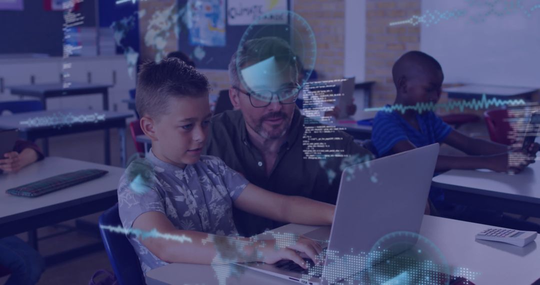 Teacher and Students Engaging with Digital Technology in Classroom