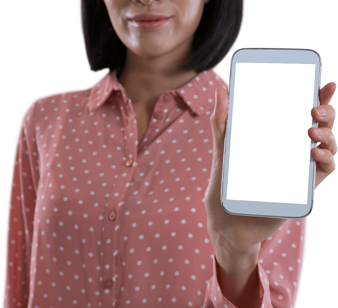Woman Displaying Smartphone with Transparent Screen