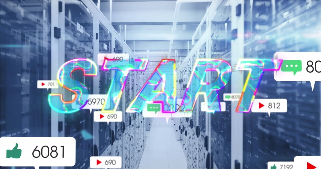 Digital Start in Futuristic Server Room with Growing Numbers