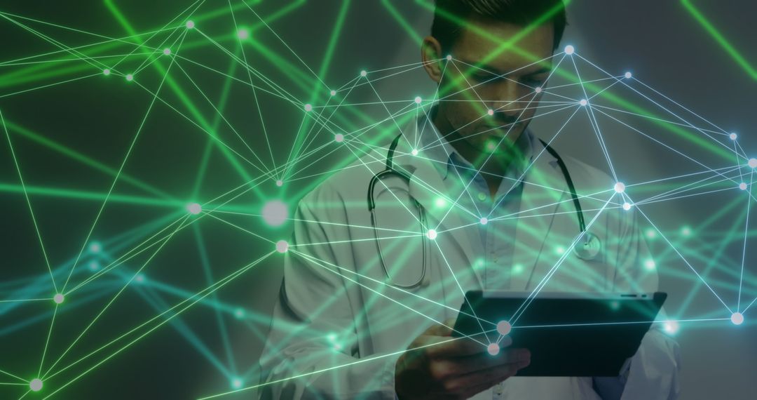 Doctor Using Tablet with Digital Network Connections Overlay