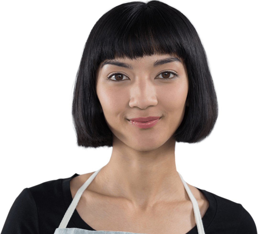 Smiling Waitress with Apron Against Transparent Background