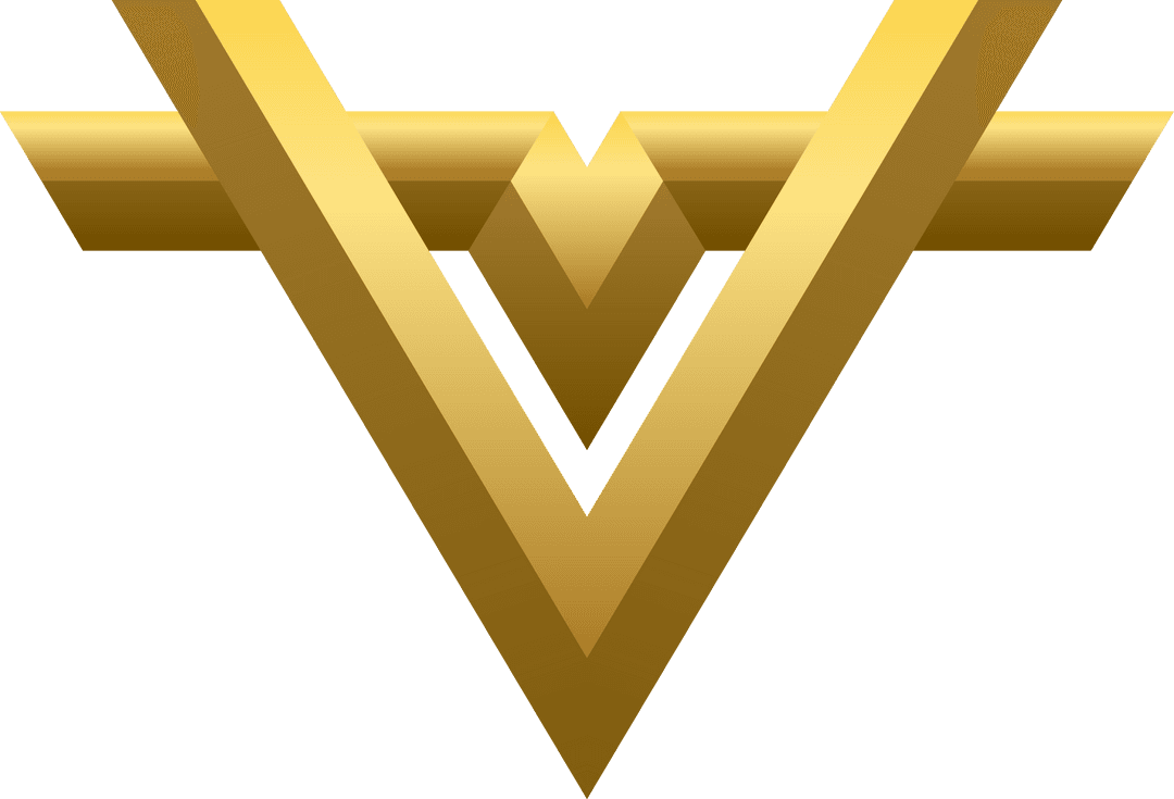 Elevated 3D Golden V Logo on Transparent Background