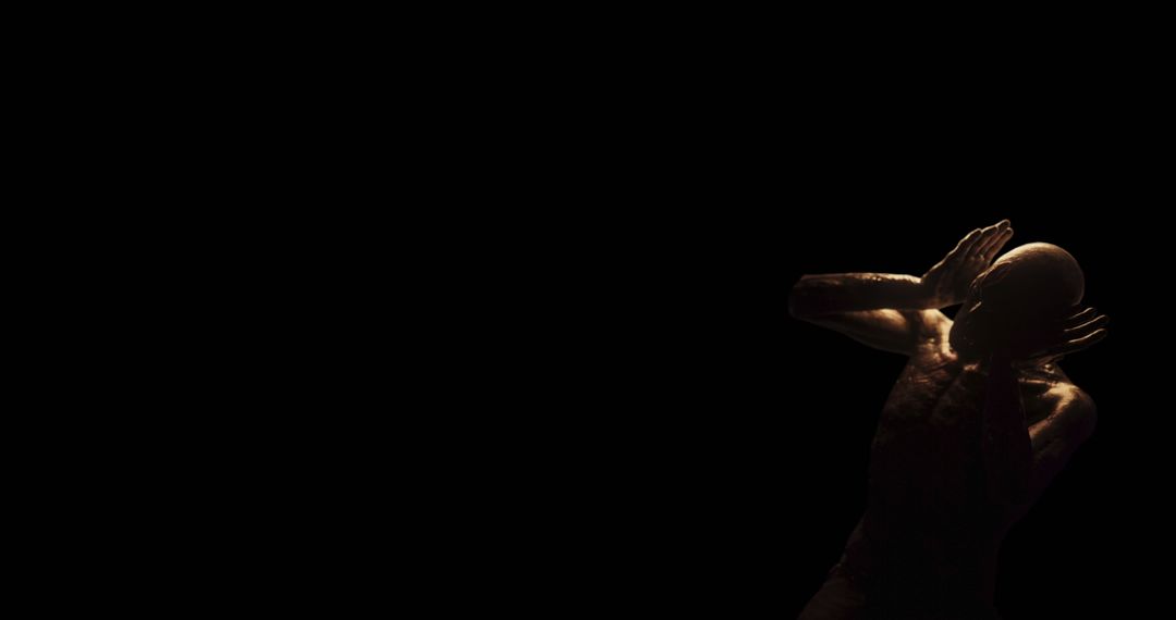 Distressed Figure in Dark Room Expressing Fear and Horror