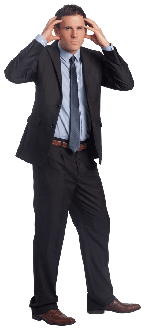 Transparent Businessman Stress Pose with Hands on Head