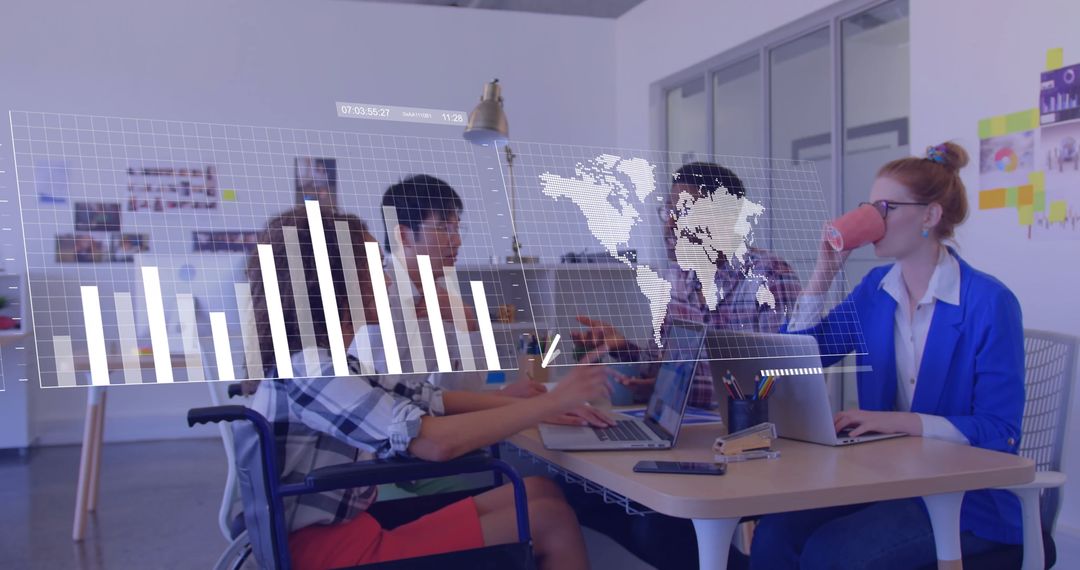 Diverse Team Collaborating with Digital Financial Data Concepts