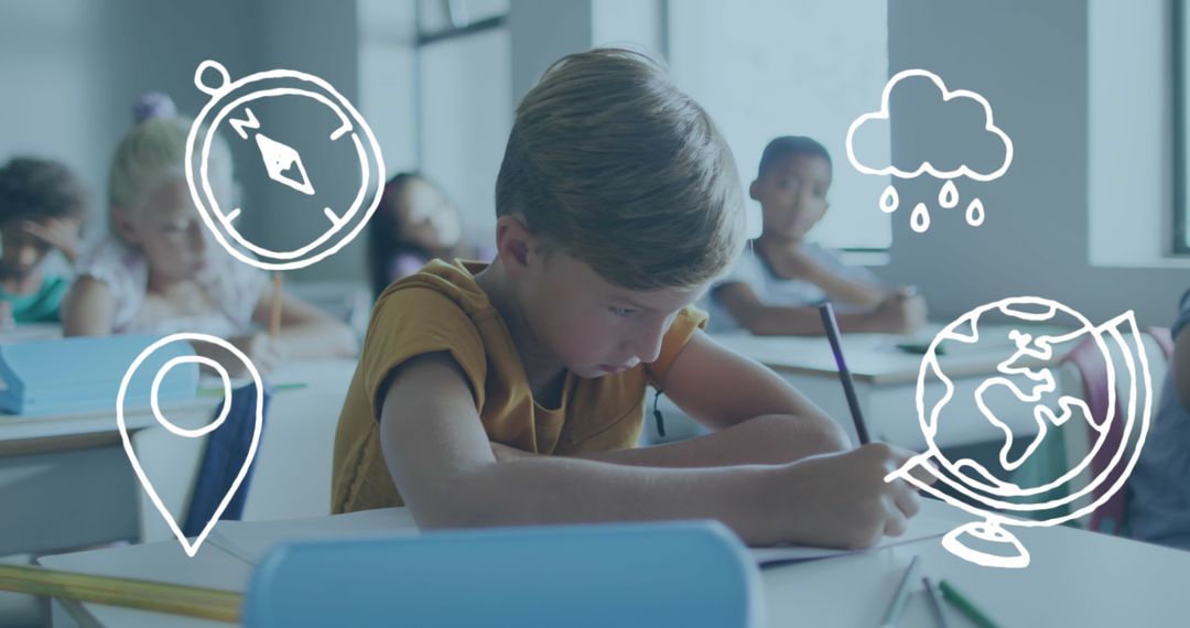 Engaged Schoolboy Enjoys Geography Class Learning Based Activity