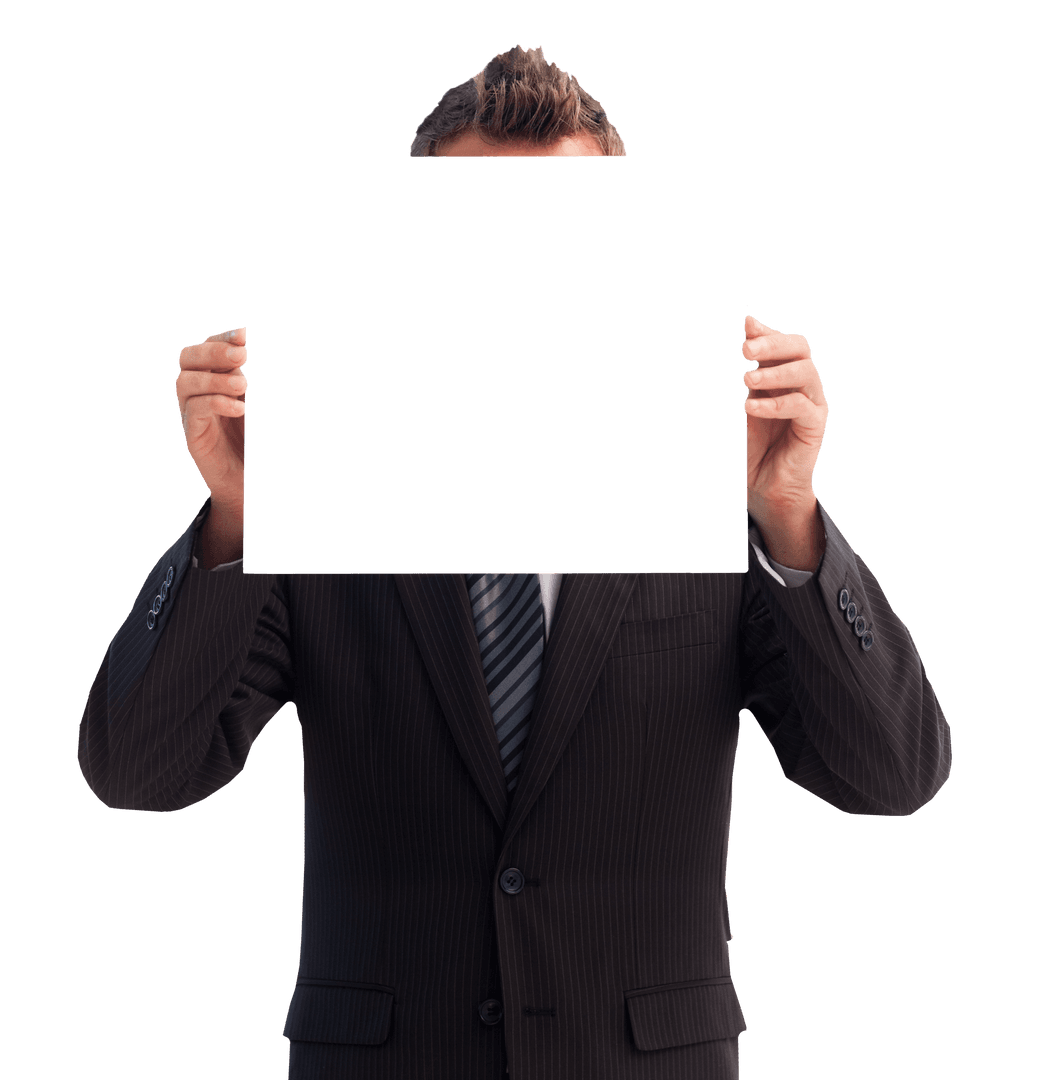 Businessman Holding Blank Signboard Transparent Background