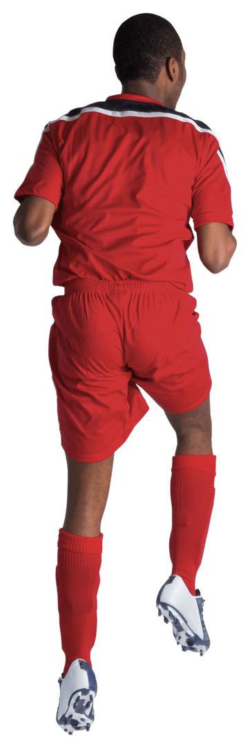 Transparent Jumping Football Player in Red Uniform Back View