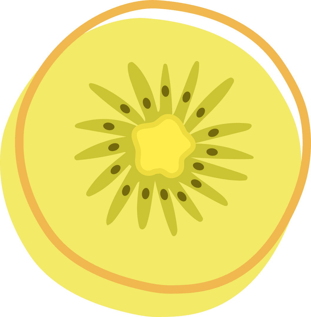 Golden Kiwi Slice Flat Design on Transparent Background