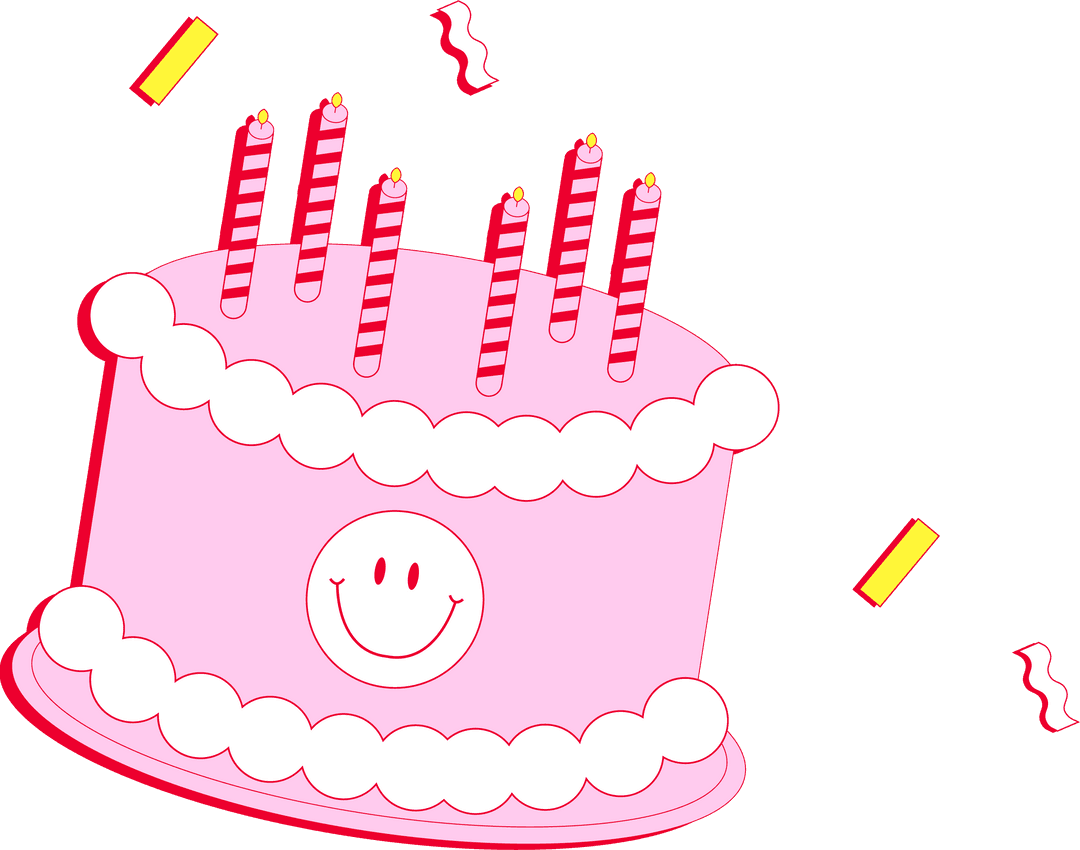 Whimsical Pink Cake with Candles on Transparent Background