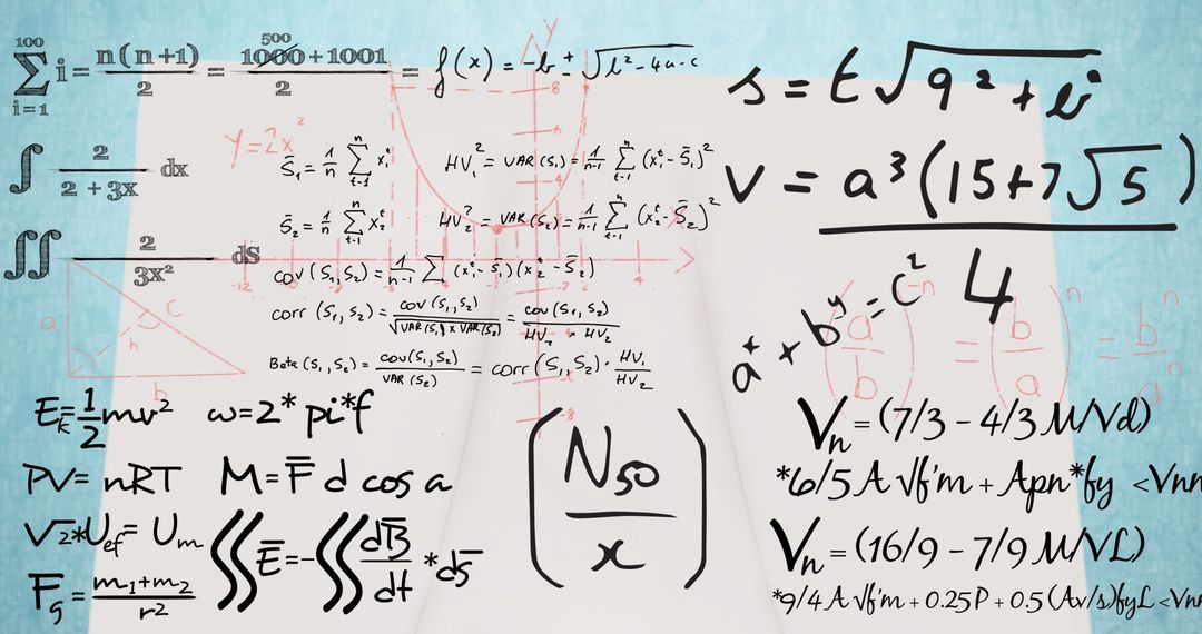 Complex Mathematical Equations on School Notebook Background
