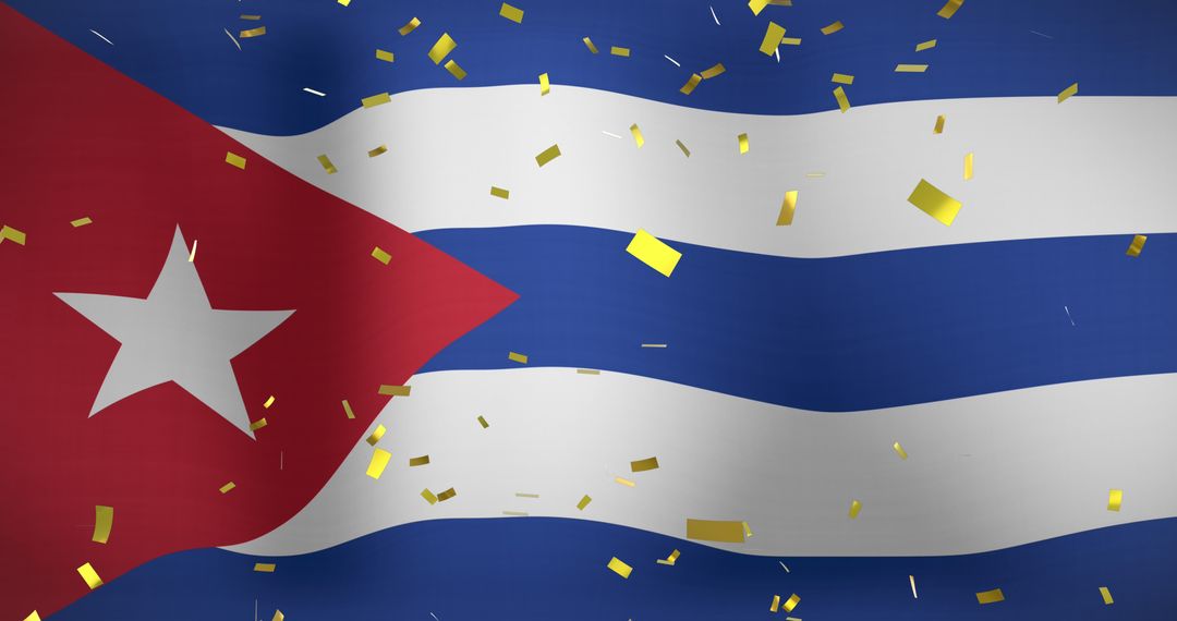 Cuban Flag Celebrated with Falling Gold Confetti