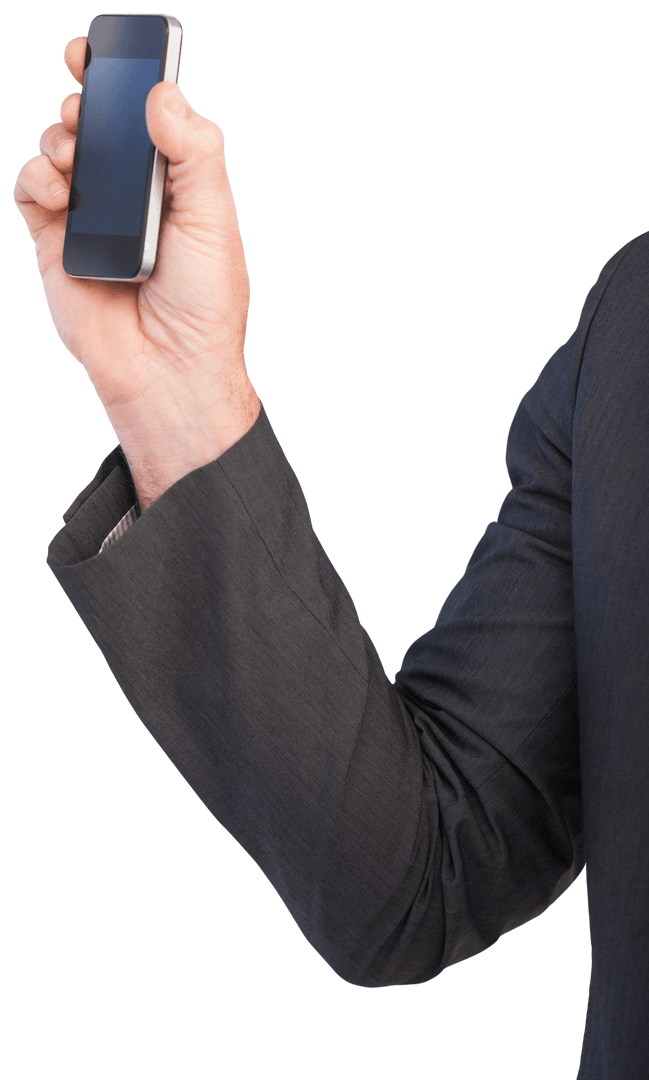 Transparent Businessman Hand Holding Smartphone with Blank Screen