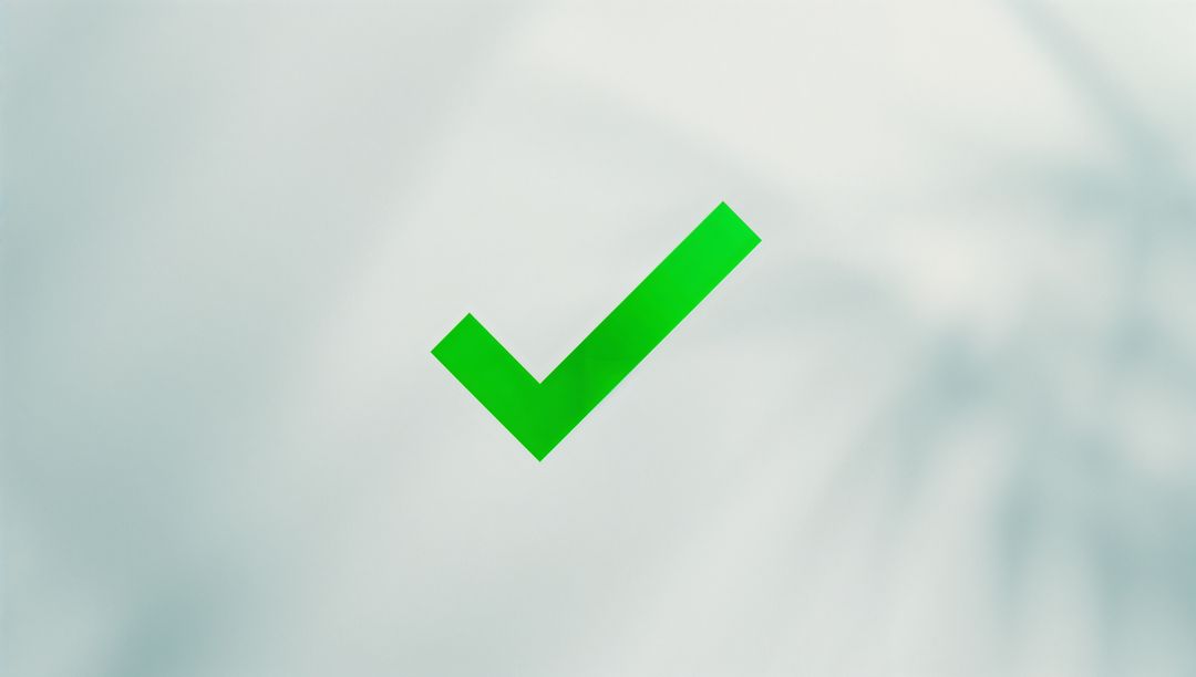 Bright Green Check Mark on Leaf-Infused Background