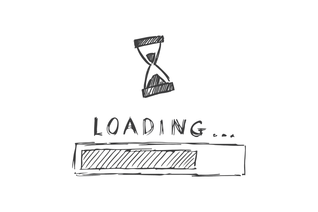 Monochrome Hand-Drawn Loading Bar with Hourglass on Transparent Background