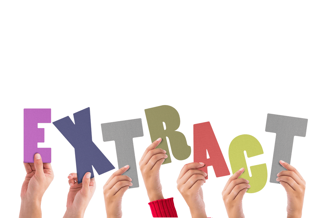 Hands Holding Up Colorful Transparent Alphabet Spelling Extract