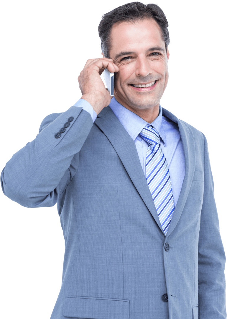 Successful Transparent Businessman on Phone Smiling