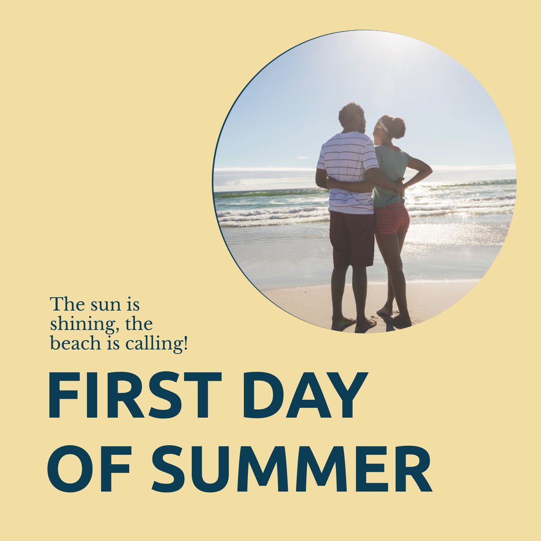 First Day of Summer with African American Couple Embracing on Beach - Download Free Stock Templates Pikwizard.com