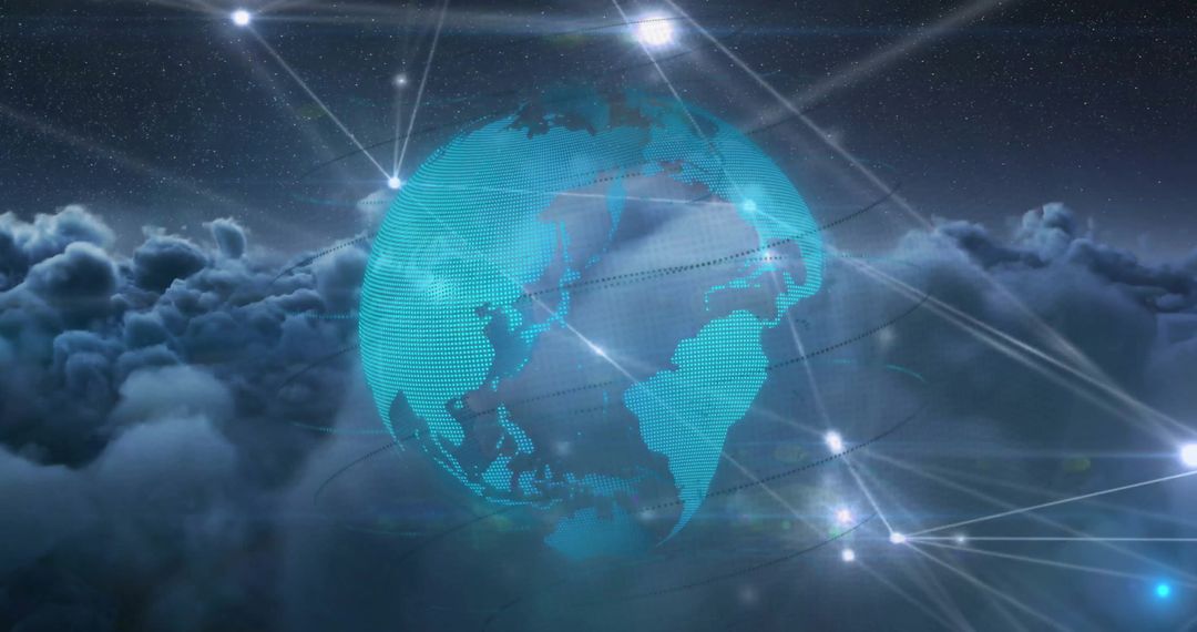 Globe with Digital Network and Cloudy Sky Background